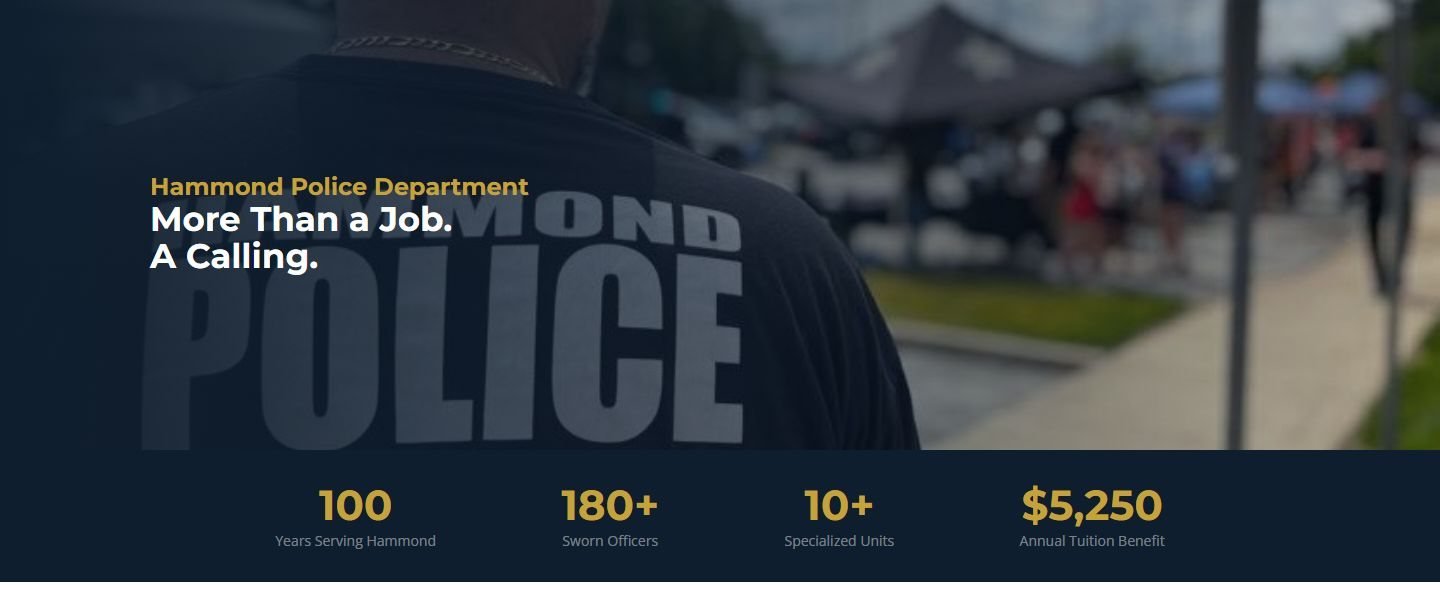 Hammond Police recruiting page with department stats